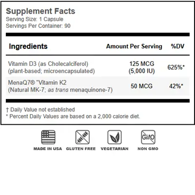 Perfect Vitamin D&K Supplement Facts